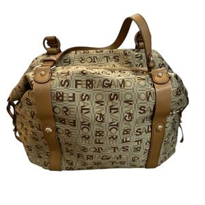 Salvatore Ferragamo Sigro Beige and Brown Travel Bag